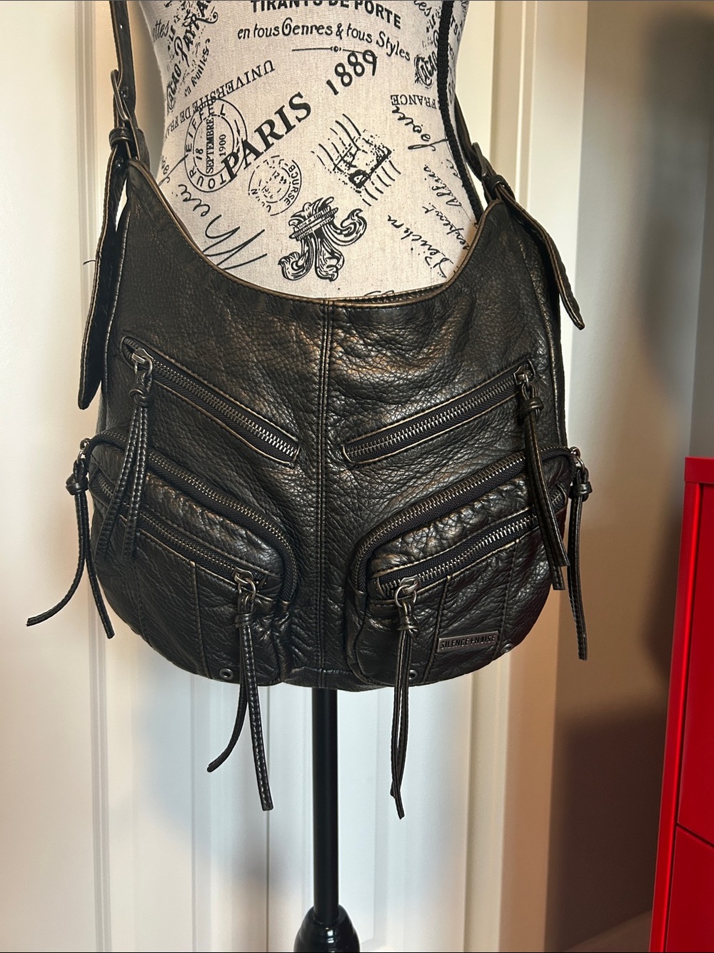Leather Multi-Zip Hobo Shoulder Bag - Gunmetal - Picture 2 of 15